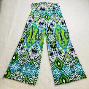 Mimozzas Womens Multicolor Ikat Geometric Flowy Wide Leg Palazzo Pants Size L